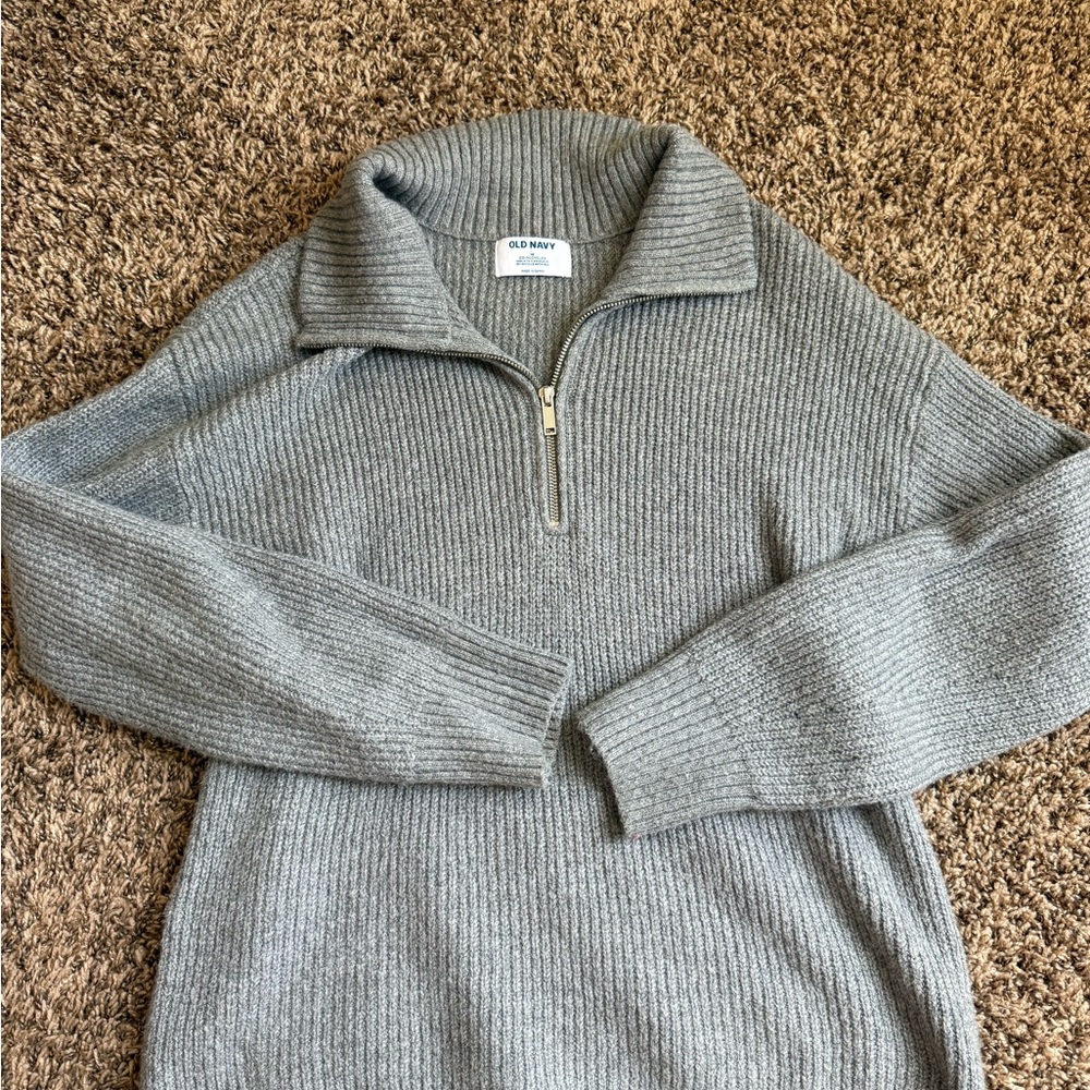 Old Navy Gray Zip Up Sweater with Ribbed Knit